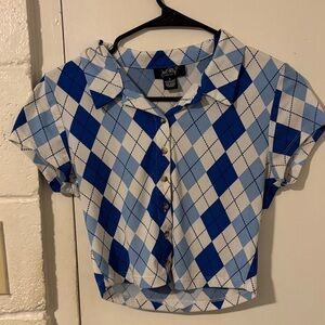 Blue Argyle Crop Top